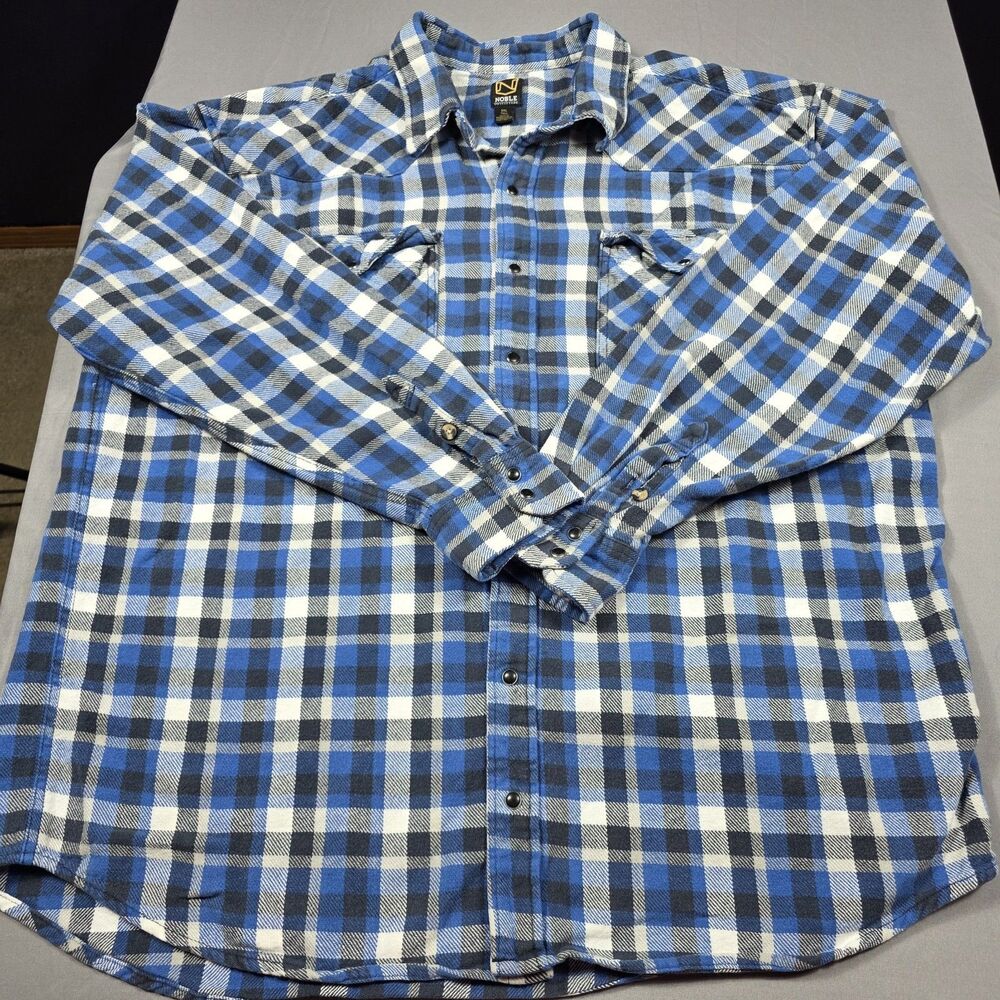 Noble Outfitters Flannel Shirt Men’s 3XL Tall Blue White Black Plaid Long Sleeve